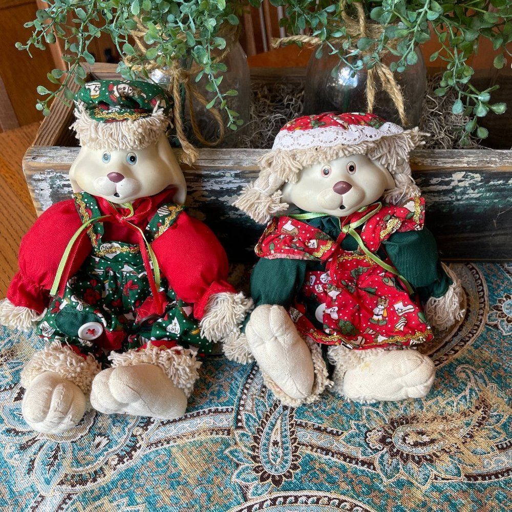 House of Lloyd Hip & Hop Christmas Bunny Shelf Sitter Doll Pair 1995